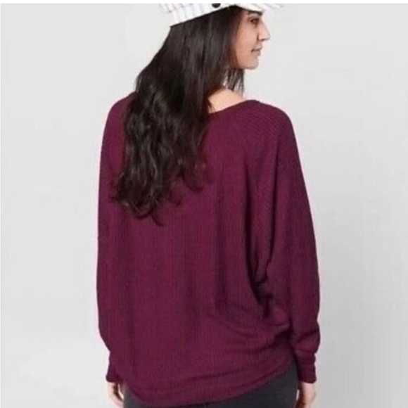 NWT Free People Santa Clara waffle thermal in Mulberry, large, 100% cotton - Picture 2 of 12